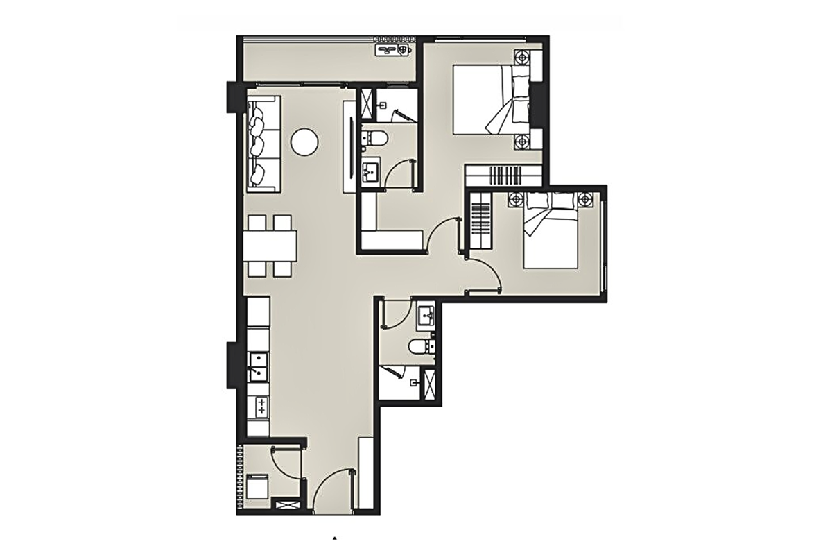 Layout căn hộ 2 phòng ngủ Lumière Midtown