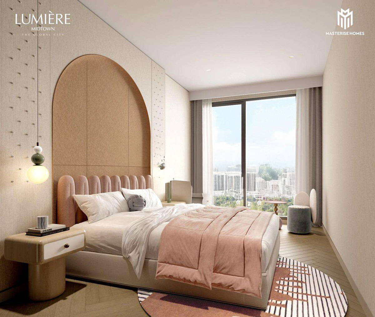 Phòng ngủ master căn 2PN Lumière Midtown hướng view kênh 1