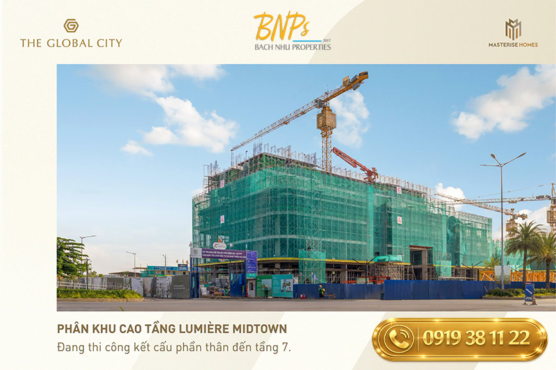 Tiến độ Lumiere Midtown mới nhất T9 2026 đã xây đến tầng 7 - Bách Như Properties - BNP's