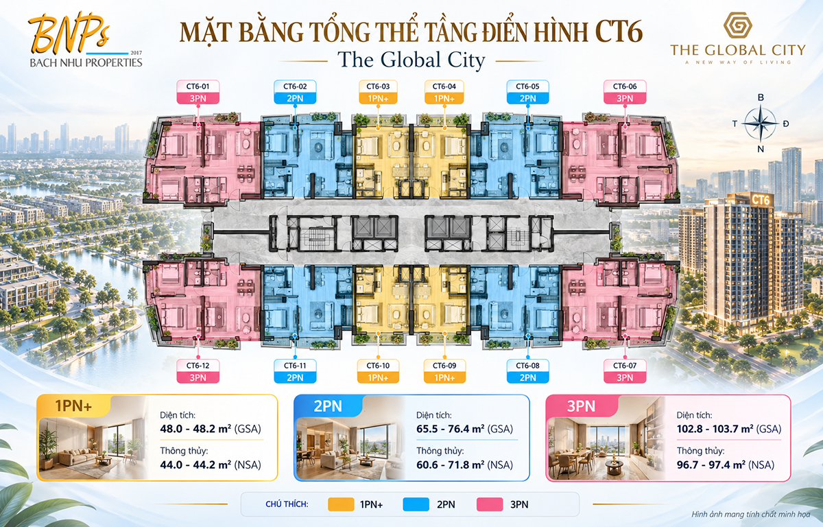 Các loại hình căn hộ tòa CT6 (Lumière Series) của Masteries Homes